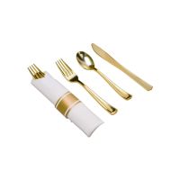 M Honor Gold 10 Pack Plastic Cutlery | Wrapped In Napkin | Fork-1