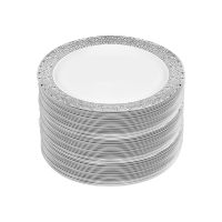 M Honor 60 Pack Silver Lace Rimmed Plastic Plates | 10.25" | La Crete Home Hardware