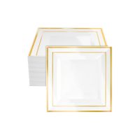 M Honor 50 Pack Square Gold Rimmed Plastic Plates | 7.25" | La Crete Home Hardware-1