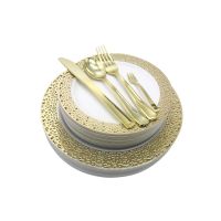 M Honor Gold Lace Rim 150 Piece Plastic Plates & Cutlery Set | 25 Place Settings | La Crete Home Hardware - 1