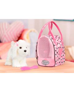 Battat Pucci - Pink Polka Dot Print Bag With Maltese Pup 570ST8369