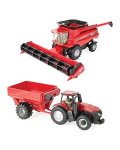 TOMY Case IH 1:32 Scale Farm Toy Harvesting Set with Tractor, Grain Cart and Combine 47357