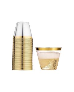 M Honor Gold Rimmed Plastic Cups | 9oz| Pack of 100