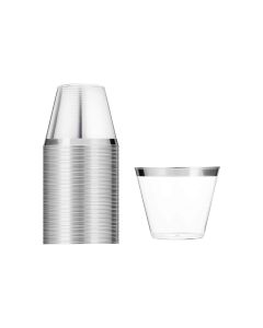 M Honor Silver Rimmed Plastic Cups | 9oz| Pack of 100