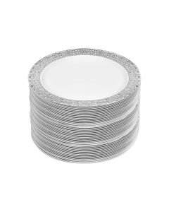 M Honor 60 Pack Silver Lace Rimmed Plastic Plates | 10.25"