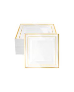 M Honor 50 Pack Square Gold Rimmed Plastic Plates | 7.25"