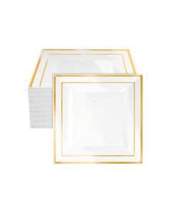 M Honor 50 Pack Square Gold Rimmed Plastic Plates | 10"