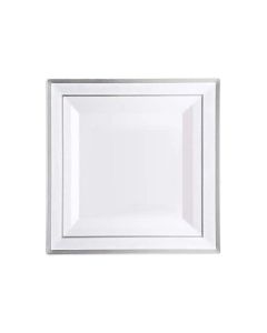 M Honor 50 Pack Square Silver Rimmed Plastic Plates | 10"