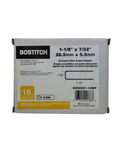 Bostitch 7/32" Crown X 1-1/8" Leg 18 Gauge Divergent Point Coated SX Series Staple 3,000 per pack SX50351-1/8DP