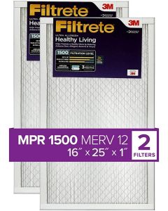 Filtrete 16x25x1 Furnace Air Filter MPR1500 Pleated AC 2-Pack Healthy Living Ultra