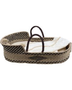 Hand-Woven Natural Moses Basket for Baby, Boho Style Bassinet with Leather-Wrapped Handles, Lightweight and Portable