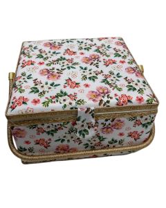 Sewing Basket Vintage Print with Lid, 12.4 in x 12.4 in and 7.5 in tall – Large Capacity Sewing Box in Four Different Prints, Plastic Tray with Multiple Tray Included