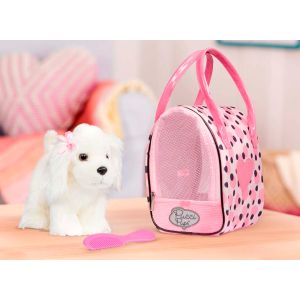 Battat Pucci - Pink Polka Dot Print Bag With Maltese Pup 570ST8369