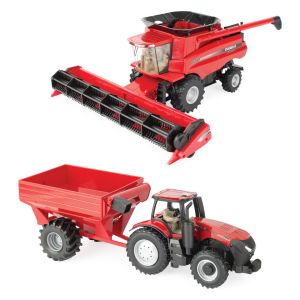 TOMY Case IH 1:32 Scale Farm Toy Harvesting Set with Tractor, Grain Cart and Combine 47357