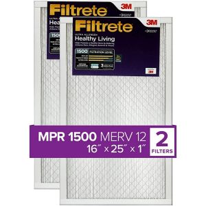 Filtrete 16x25x1 Furnace Air Filter MPR1500 Pleated AC 2-Pack Healthy Living Ultra