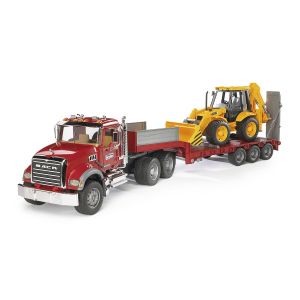 Bruder 02813 MACK Granite Flatbed Truck with JCB Loader Backhoe