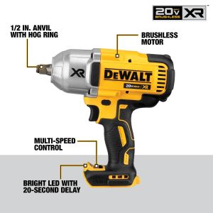 DEWALT 20V MAX XR Impact Wrench Kit, Brushless, High Torque, Hog Ring Anvil, 1/2-Inch, Tool Only (DCF899HB)